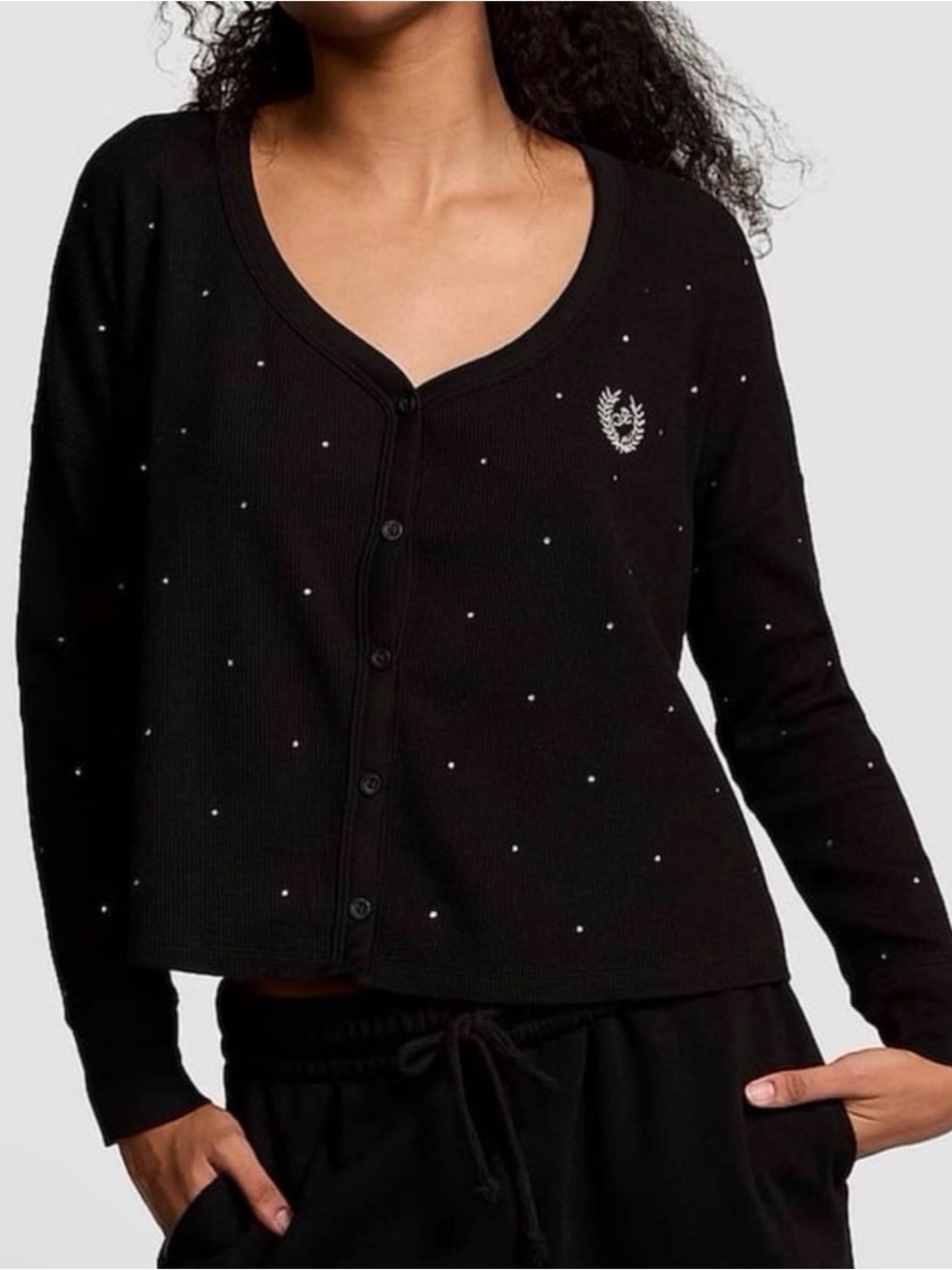 NWT VS PINK Thermal Boxy Bling Rhinestone Cardigan Black - XL - NEW